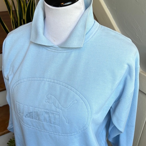 Vintage Puma Sweatshirt with Collar in Sky Blue - Picture 11 of 15